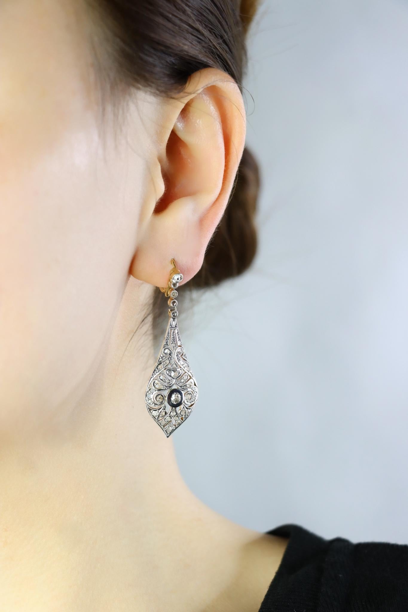 Vintage Pair of Platinum & 18K Gold Diamond Earrings