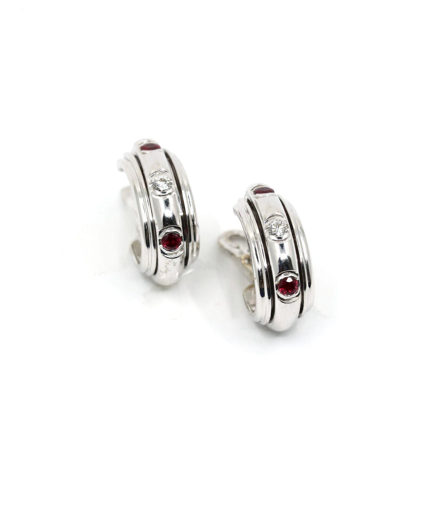 Vintage Piaget 18K White Gold Diamond Ruby Possession Earrings