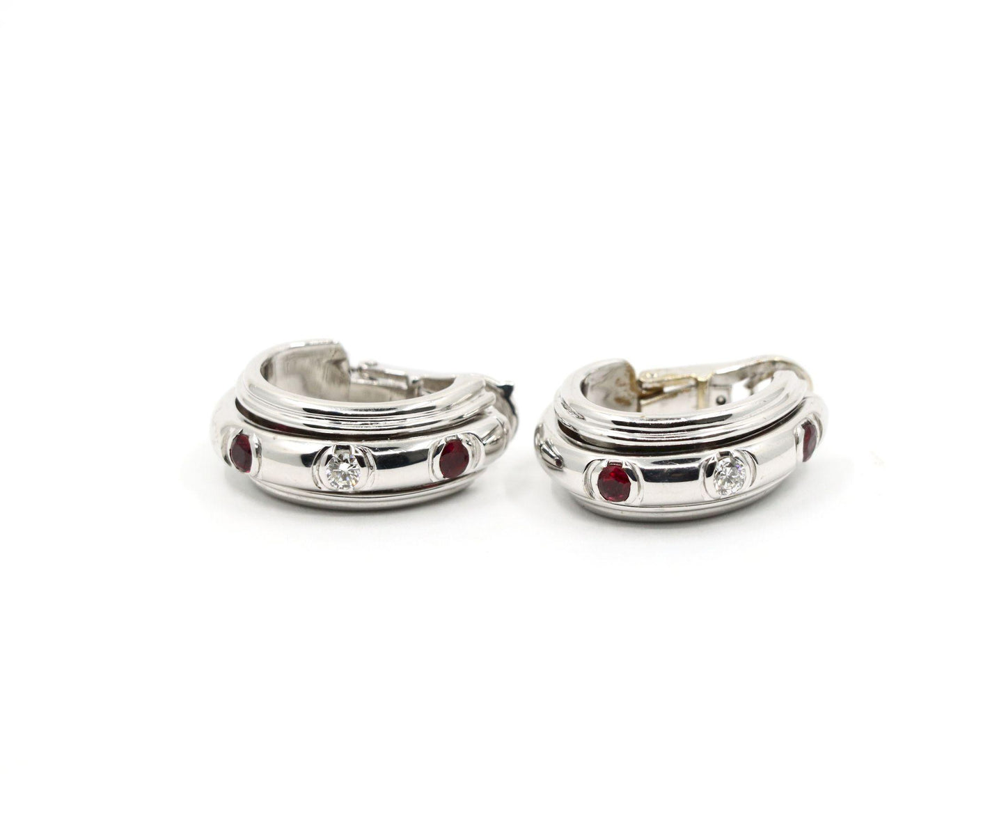Vintage Piaget 18K White Gold Diamond Ruby Possession Earrings