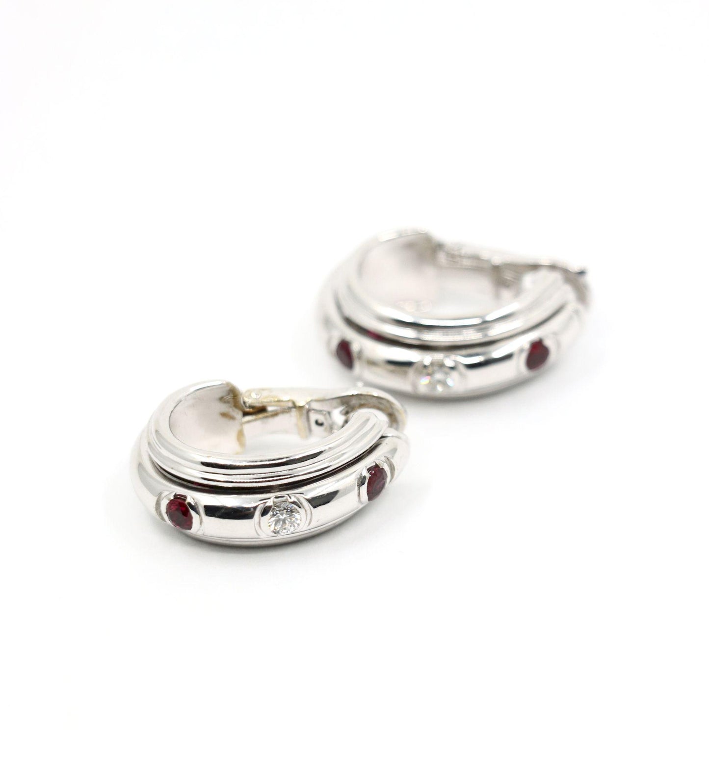 Vintage Piaget 18K White Gold Diamond Ruby Possession Earrings