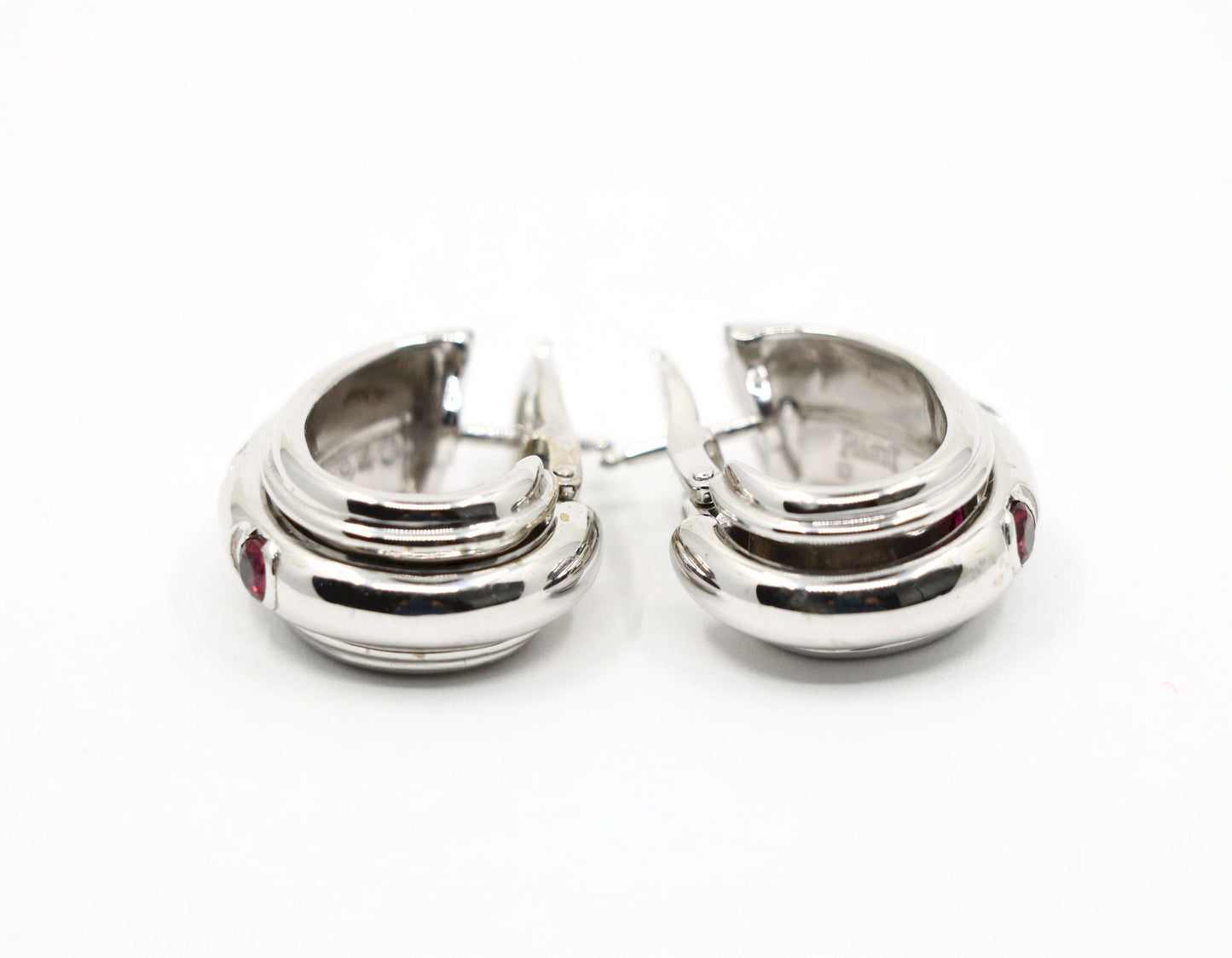 Vintage Piaget 18K White Gold Diamond Ruby Possession Earrings