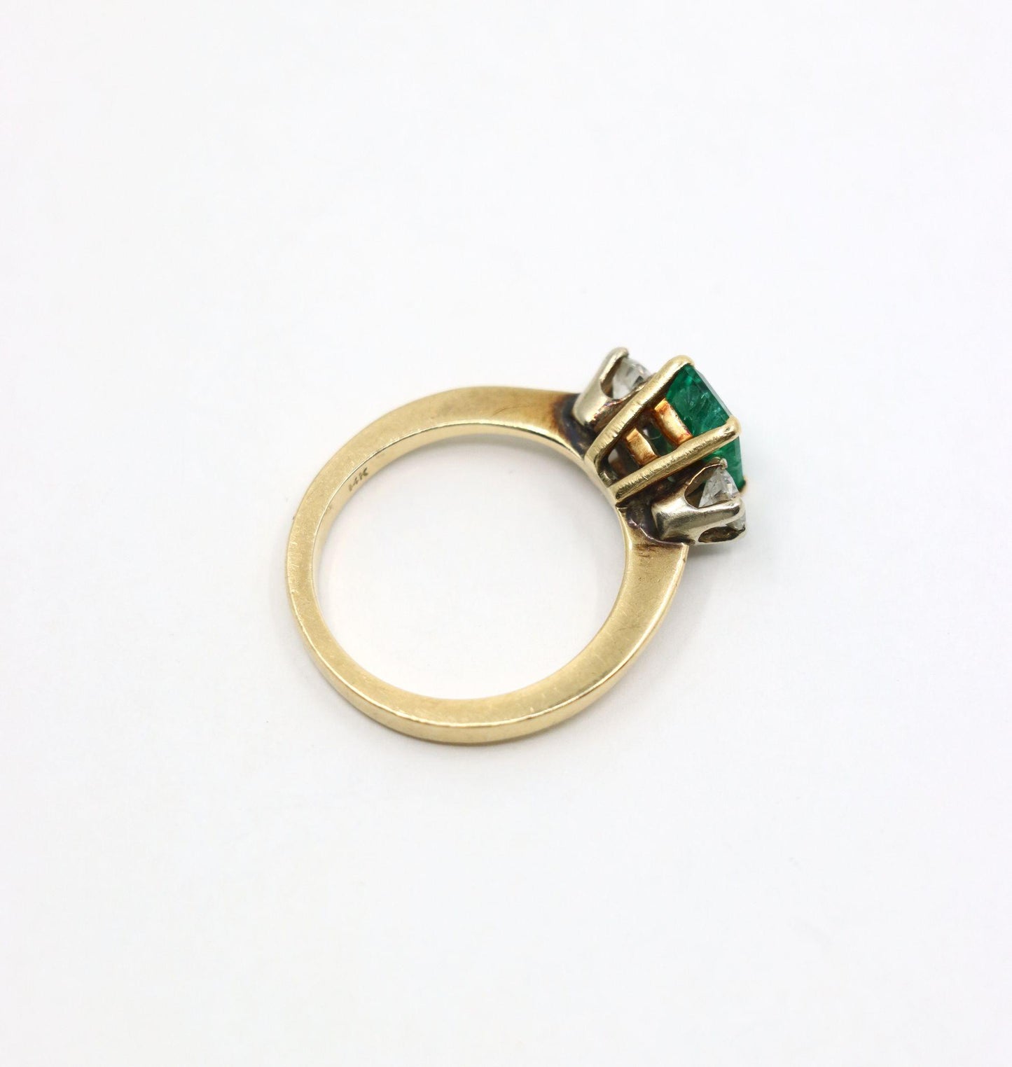 14K Gold Emerald Diamond Ring