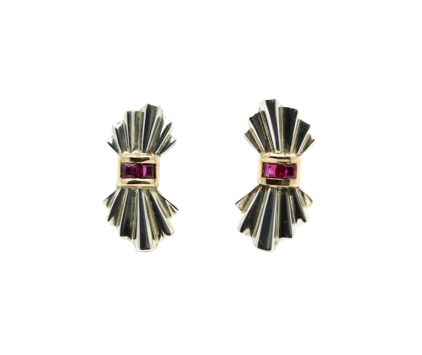 Tiffany & Co. 14K Gold Silver Ruby Bow Clip Earrings