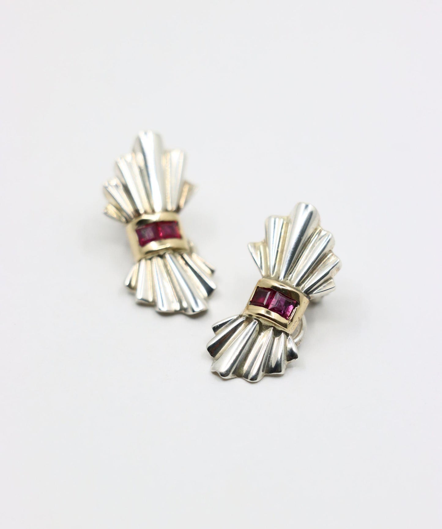 Tiffany & Co. 14K Gold Silver Ruby Bow Clip Earrings