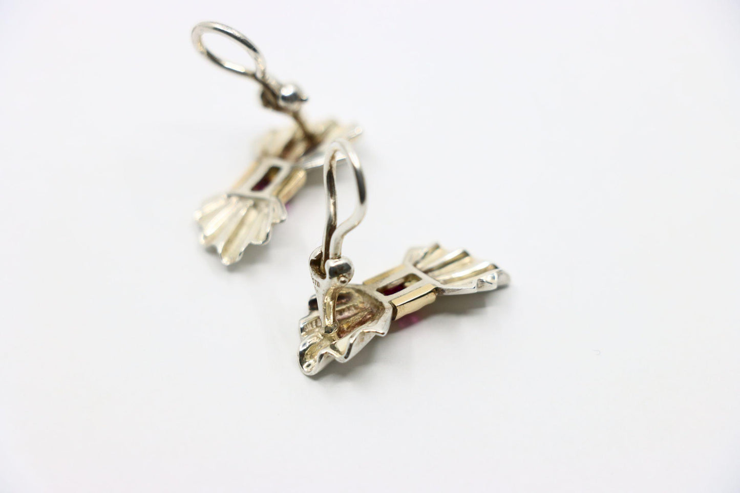 Tiffany & Co. 14K Gold Silver Ruby Bow Clip Earrings