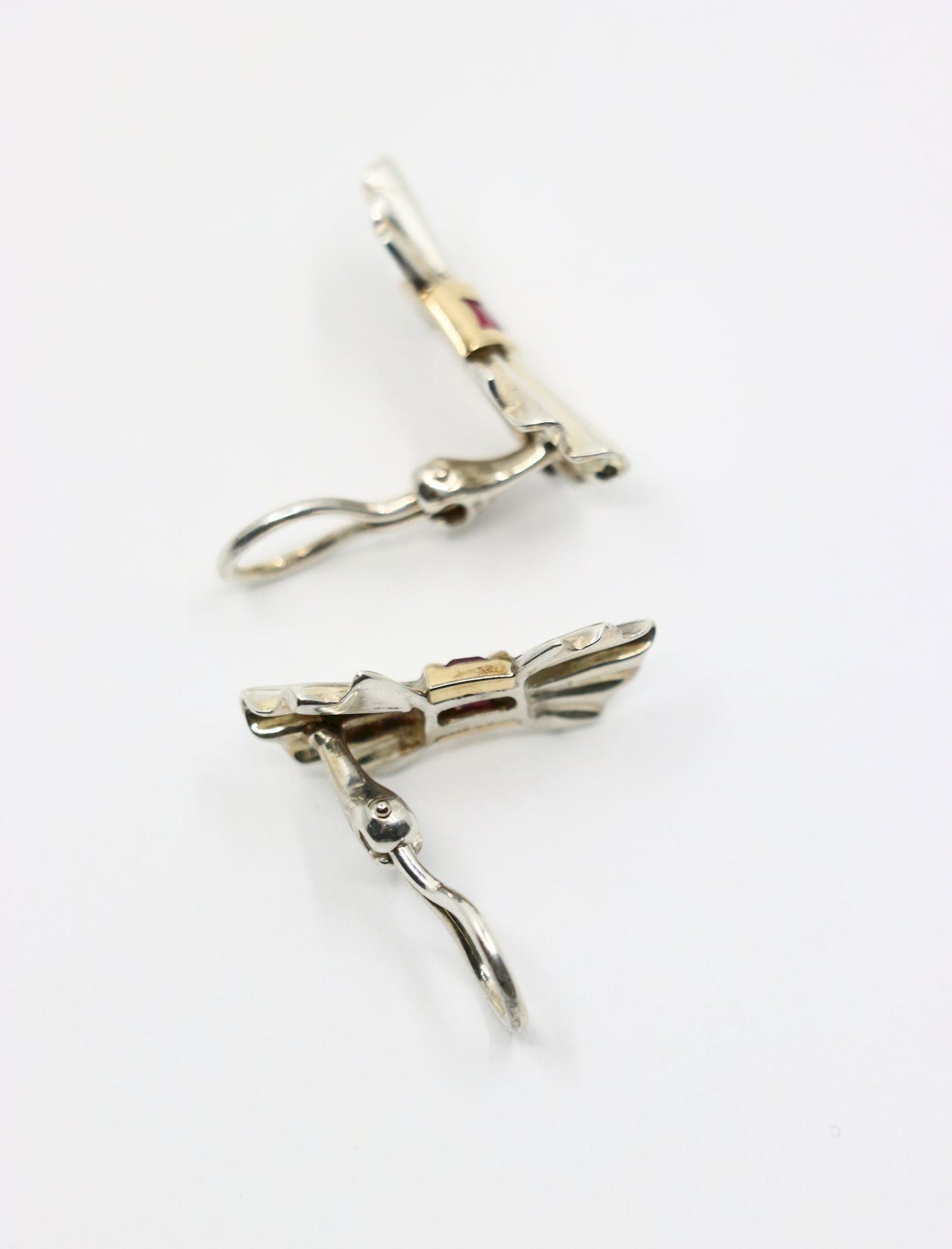 Tiffany & Co. 14K Gold Silver Ruby Bow Clip Earrings