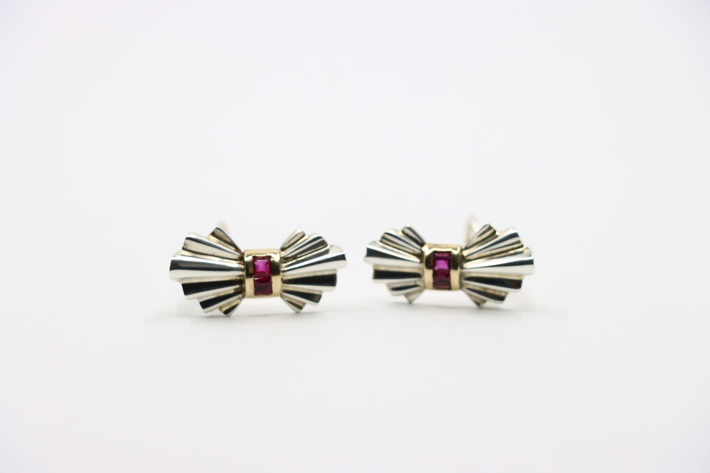 Tiffany & Co. 14K Gold Silver Ruby Bow Clip Earrings
