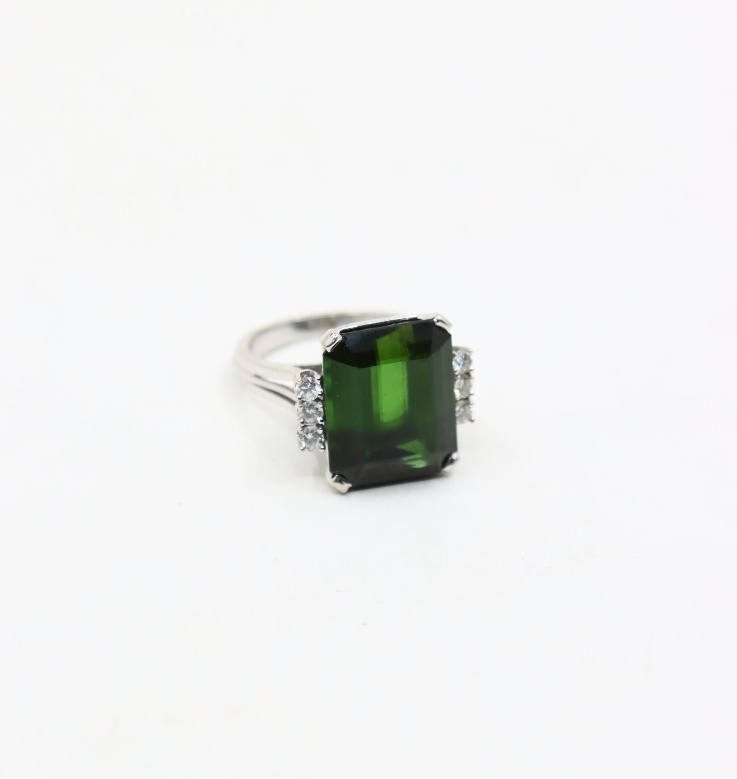 Vintage 14K White Gold Green Tourmaline Diamond Ring