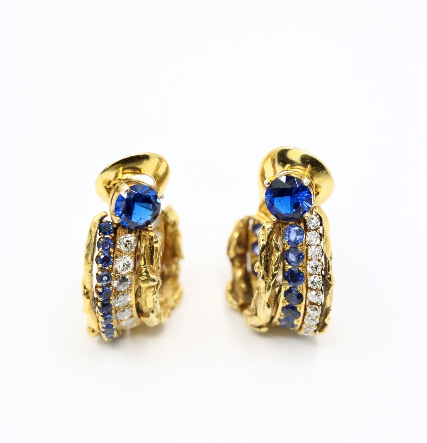 Vintage 18k Gold Spinel Sapphire Diamond Inside Out Hoop Earrings