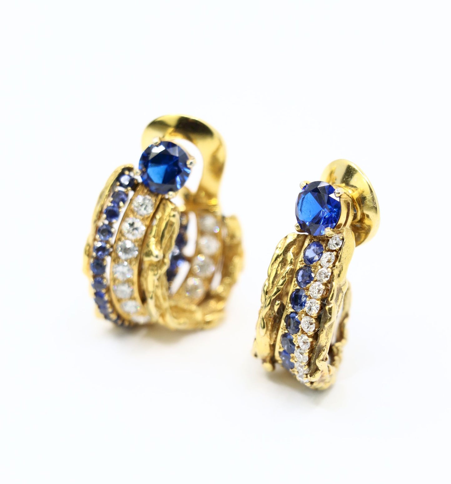 Vintage 18k Gold Spinel Sapphire Diamond Inside Out Hoop Earrings