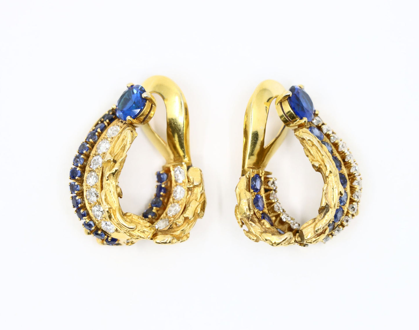 Vintage 18k Gold Spinel Sapphire Diamond Inside Out Hoop Earrings