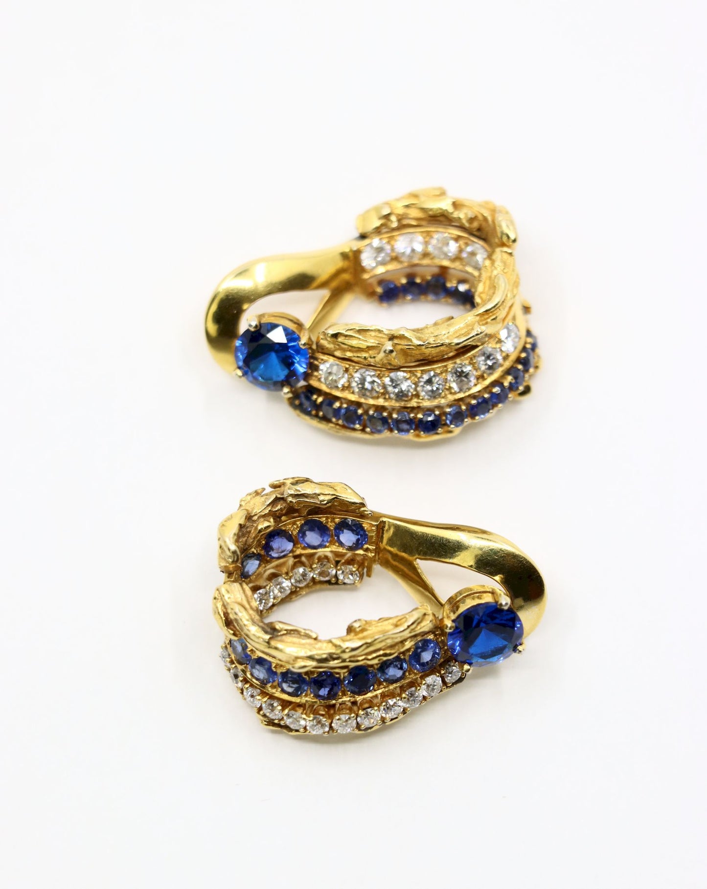 Vintage 18k Gold Spinel Sapphire Diamond Inside Out Hoop Earrings