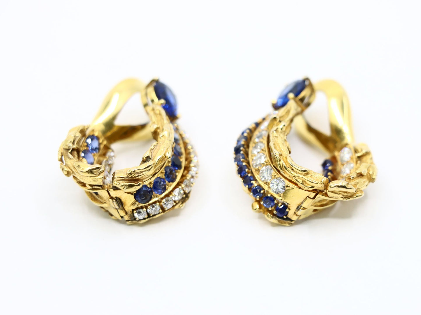 Vintage 18k Gold Spinel Sapphire Diamond Inside Out Hoop Earrings