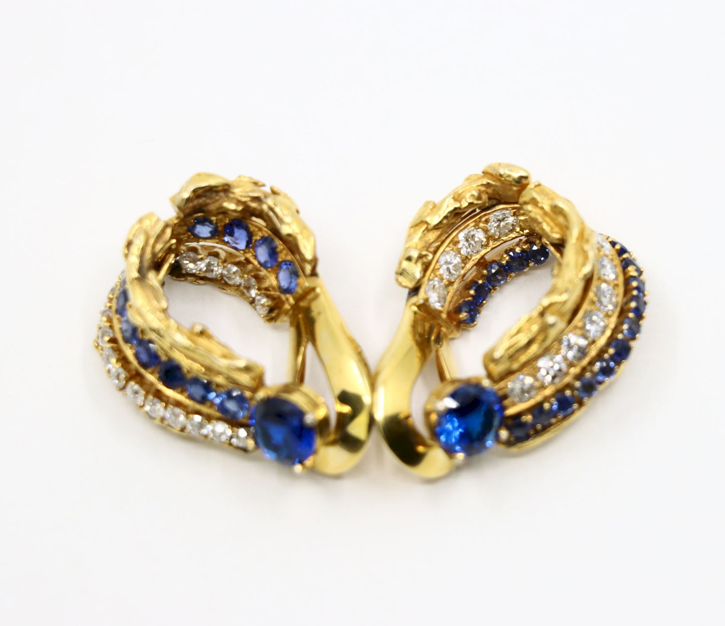 Vintage 18k Gold Spinel Sapphire Diamond Inside Out Hoop Earrings