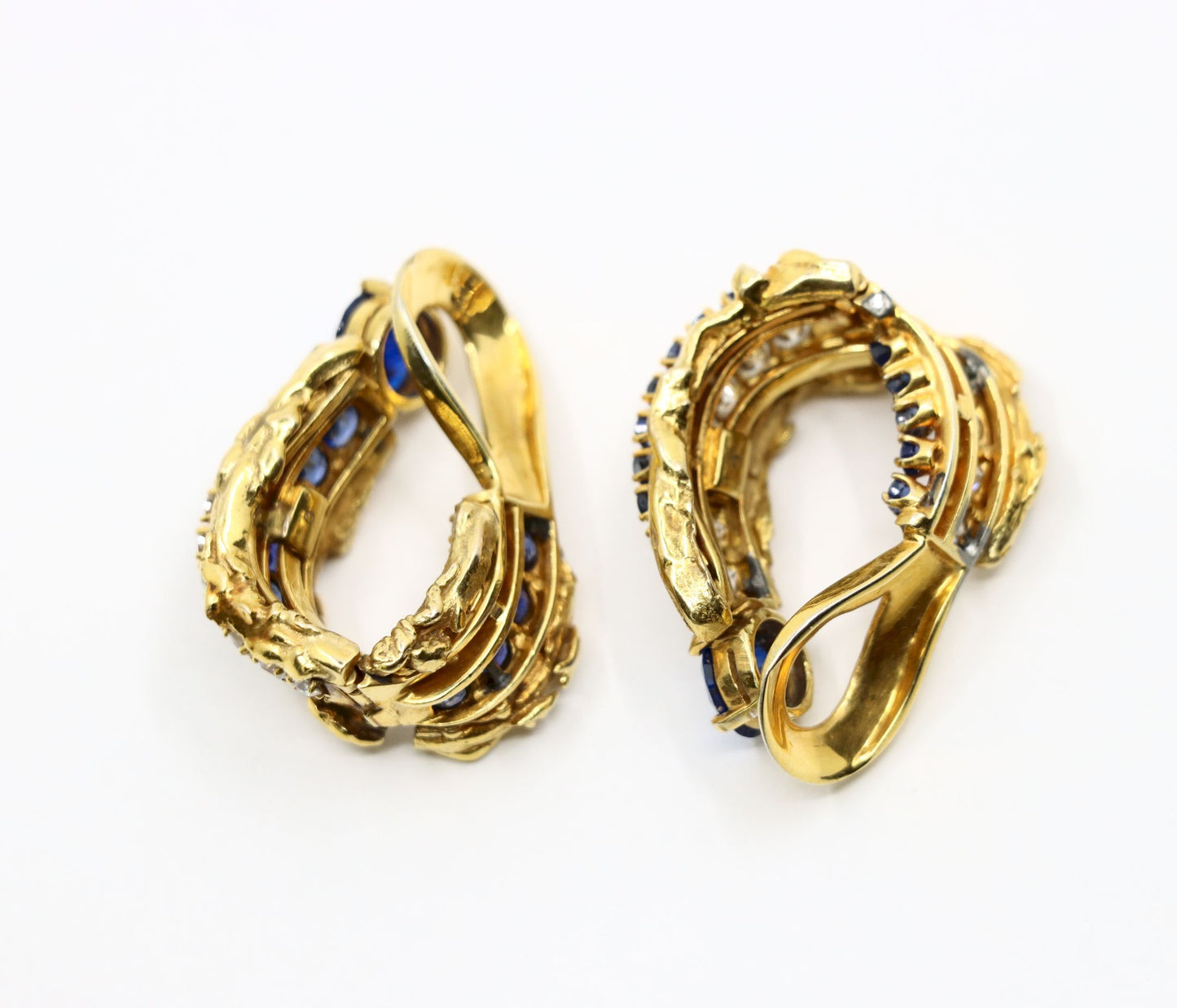 Vintage 18k Gold Spinel Sapphire Diamond Inside Out Hoop Earrings