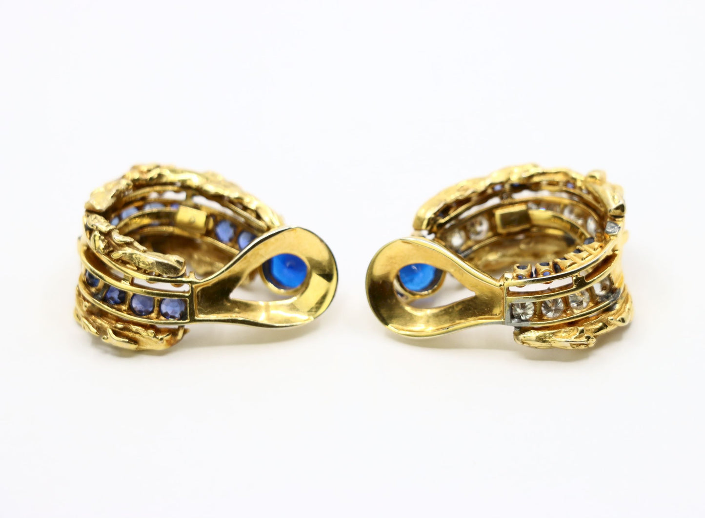 Vintage 18k Gold Spinel Sapphire Diamond Inside Out Hoop Earrings