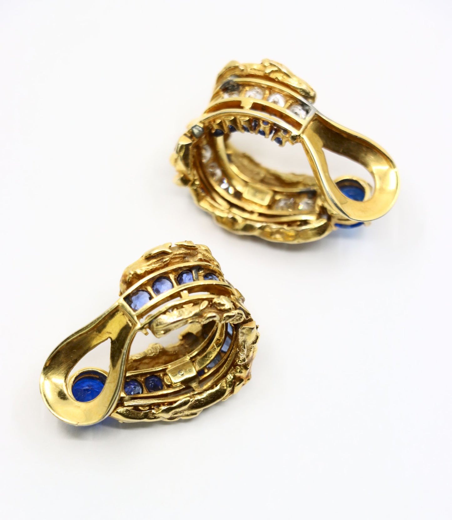 Vintage 18k Gold Spinel Sapphire Diamond Inside Out Hoop Earrings