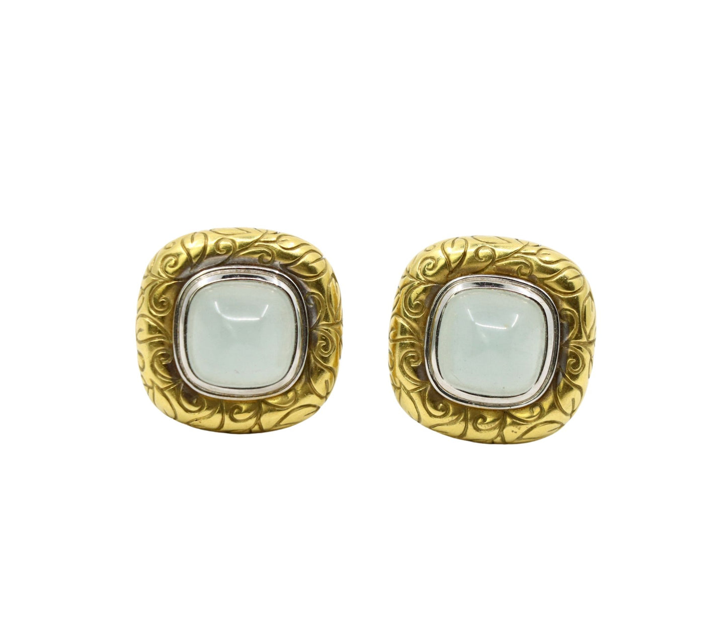 Vintage 18K Gold Square Jade Cabochon Earrings