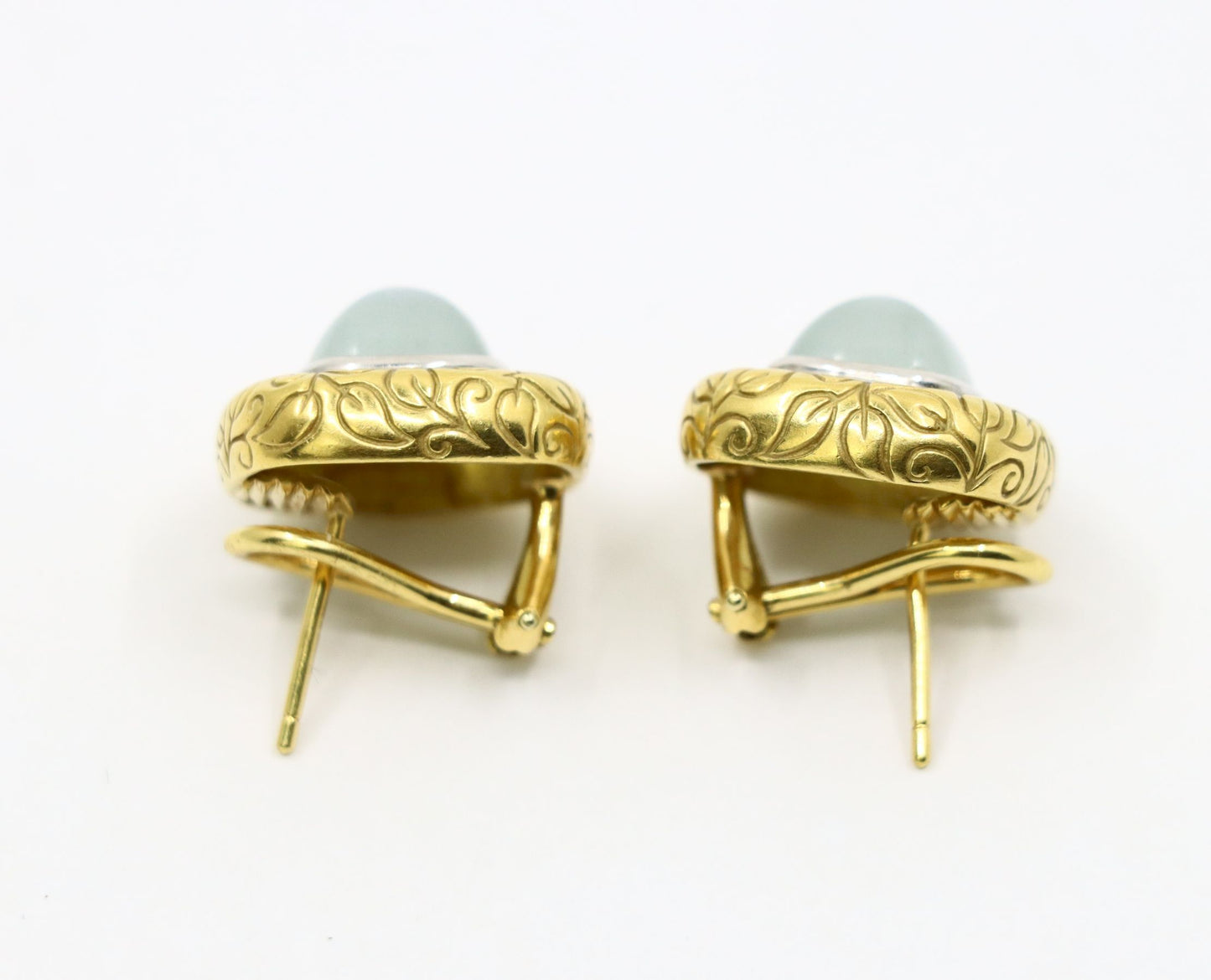 Vintage 18K Gold Square Jade Cabochon Earrings