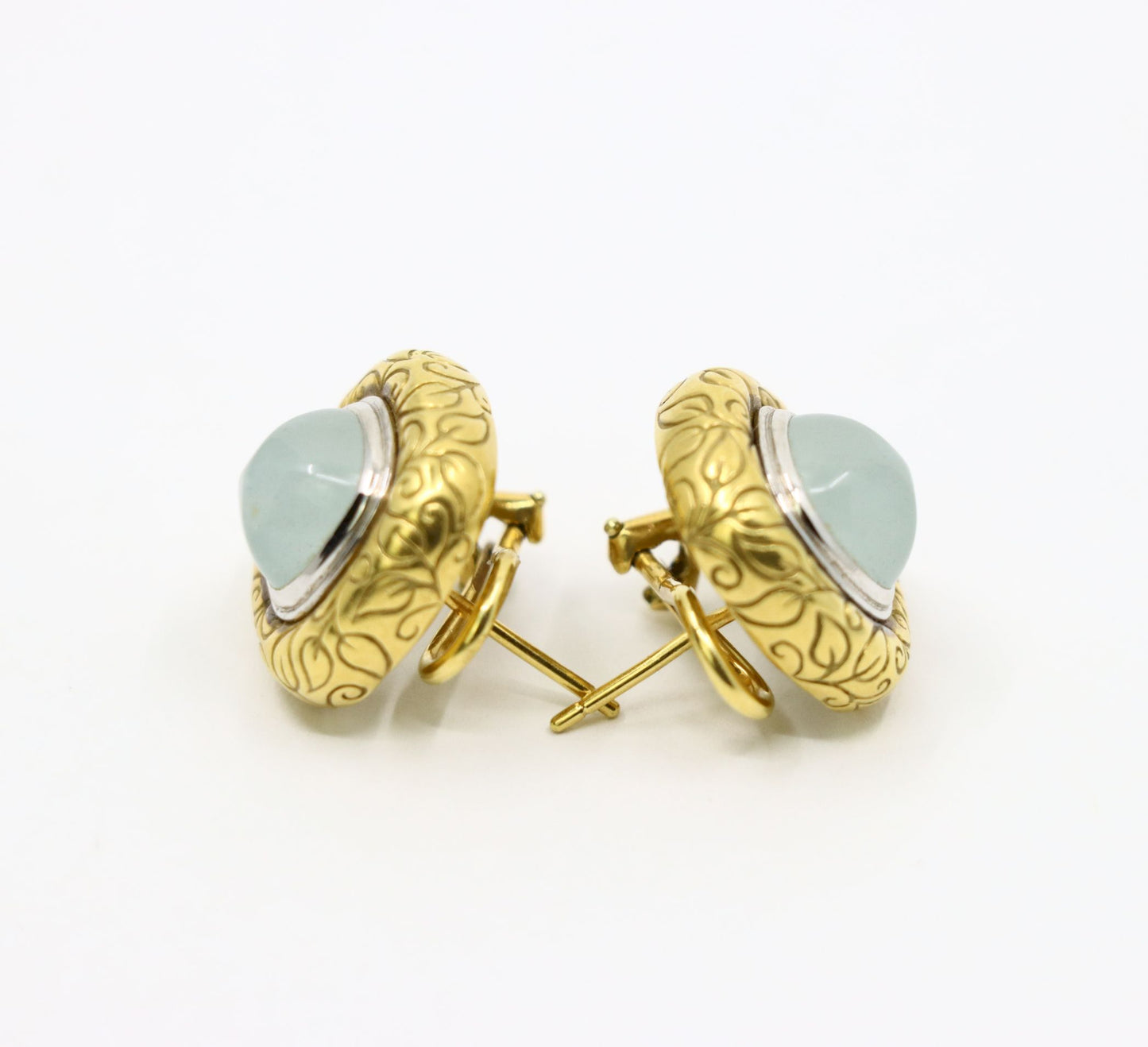 Vintage 18K Gold Square Jade Cabochon Earrings