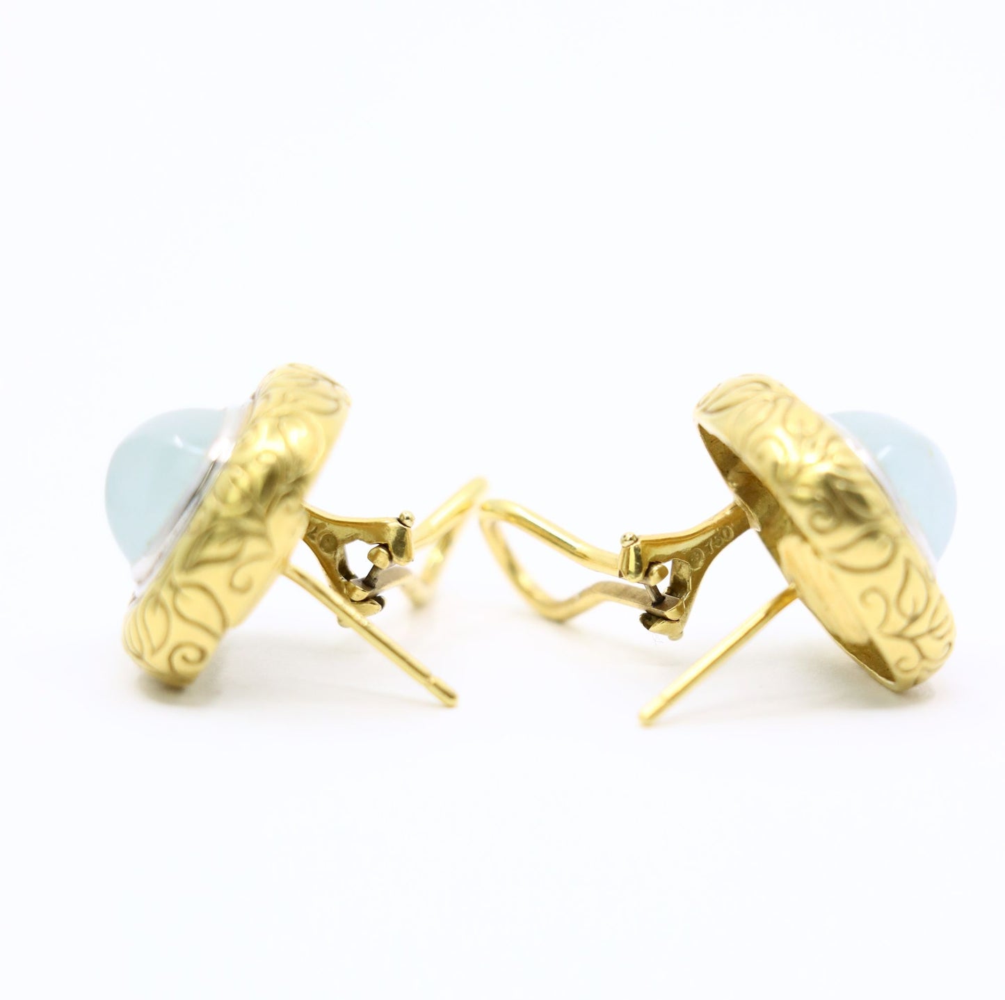 Vintage 18K Gold Square Jade Cabochon Earrings