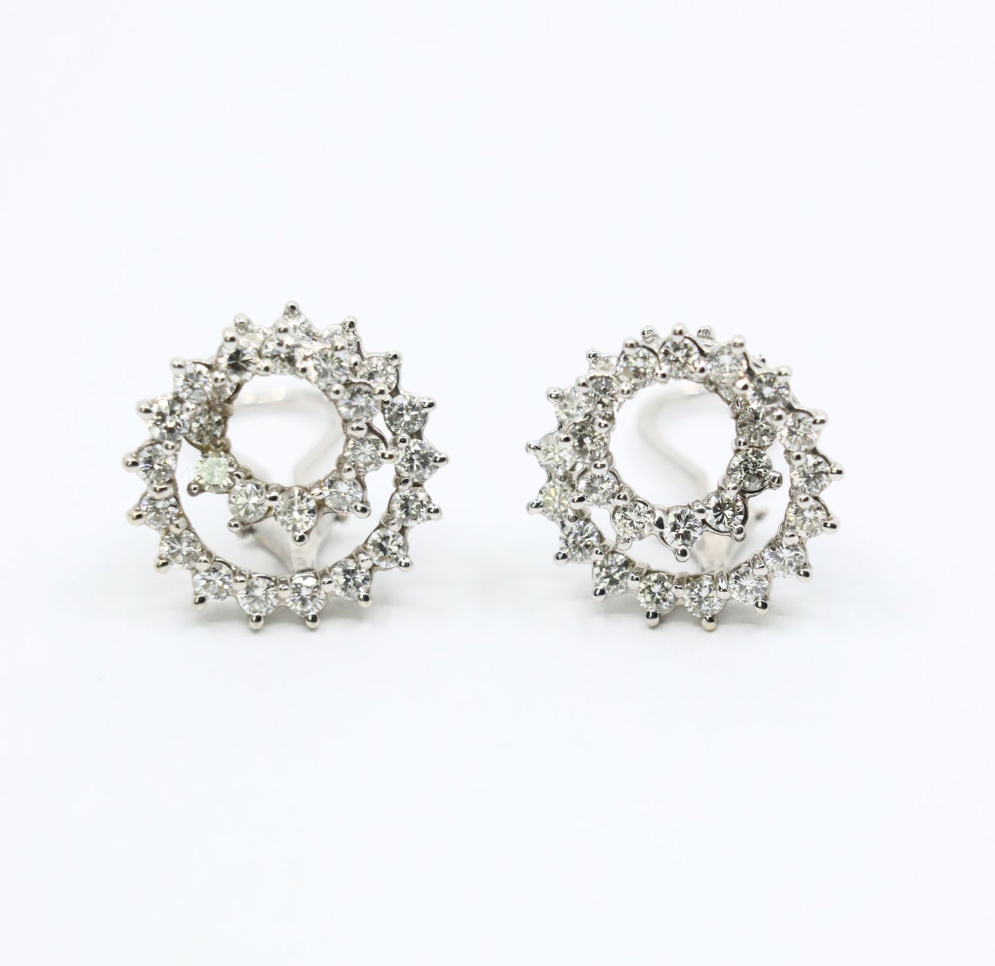 Vintage 14K White Gold Diamond Swirl Earrings