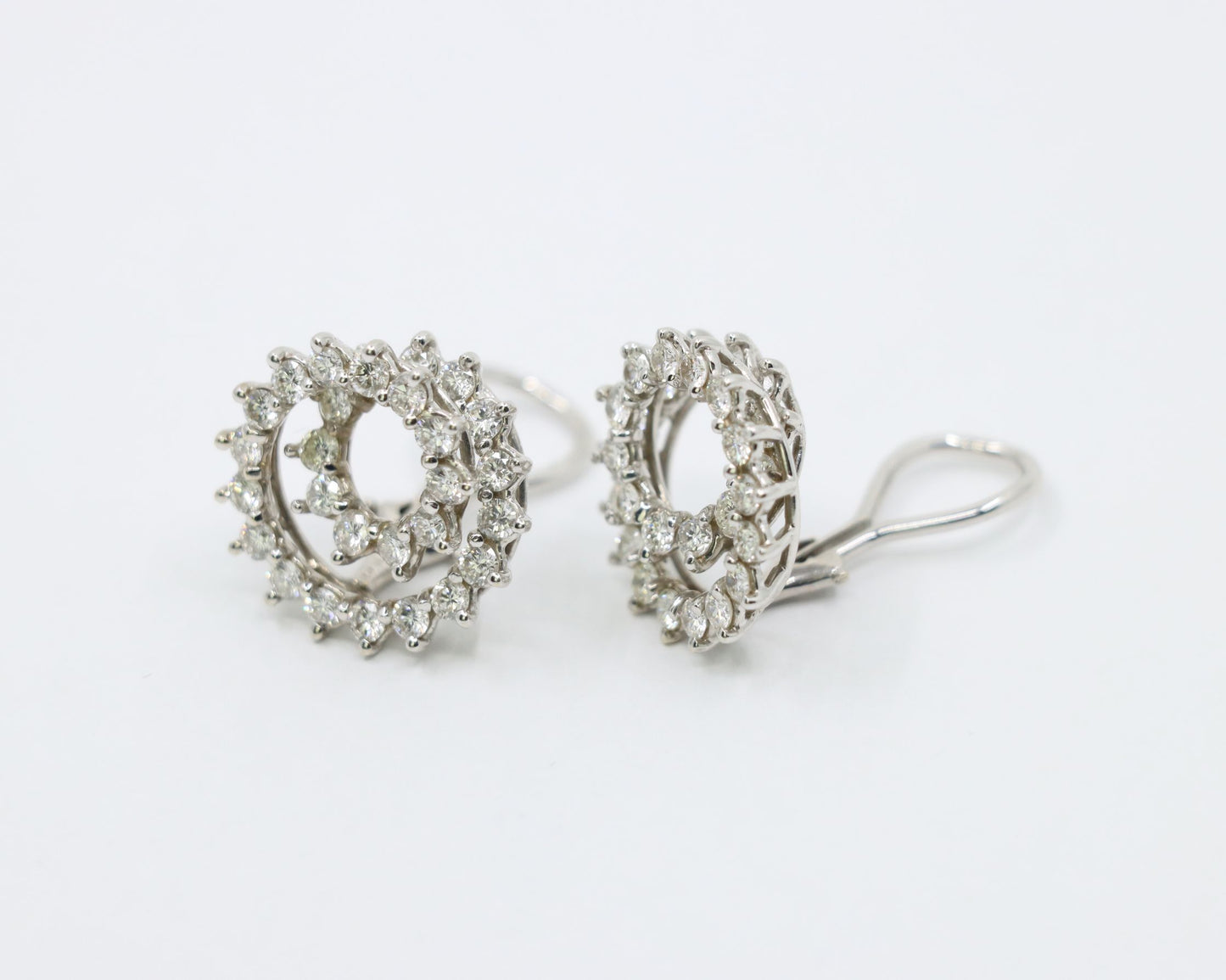 Vintage 14K White Gold Diamond Swirl Earrings