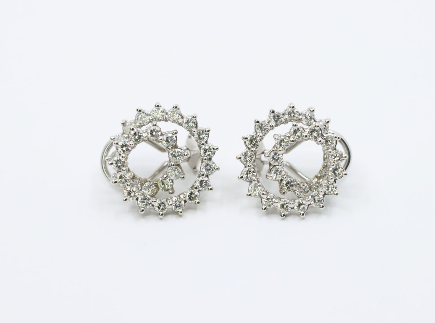 Vintage 14K White Gold Diamond Swirl Earrings