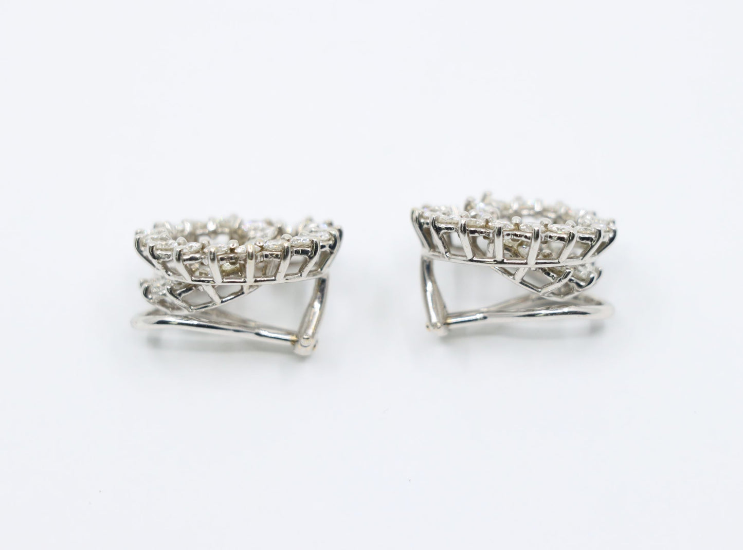 Vintage 14K White Gold Diamond Swirl Earrings
