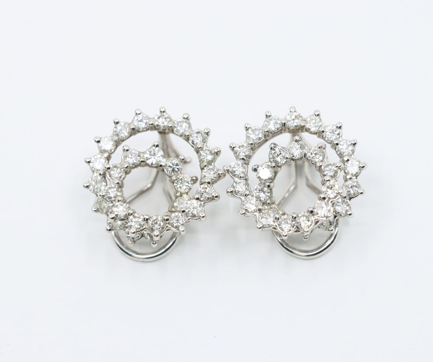 Vintage 14K White Gold Diamond Swirl Earrings