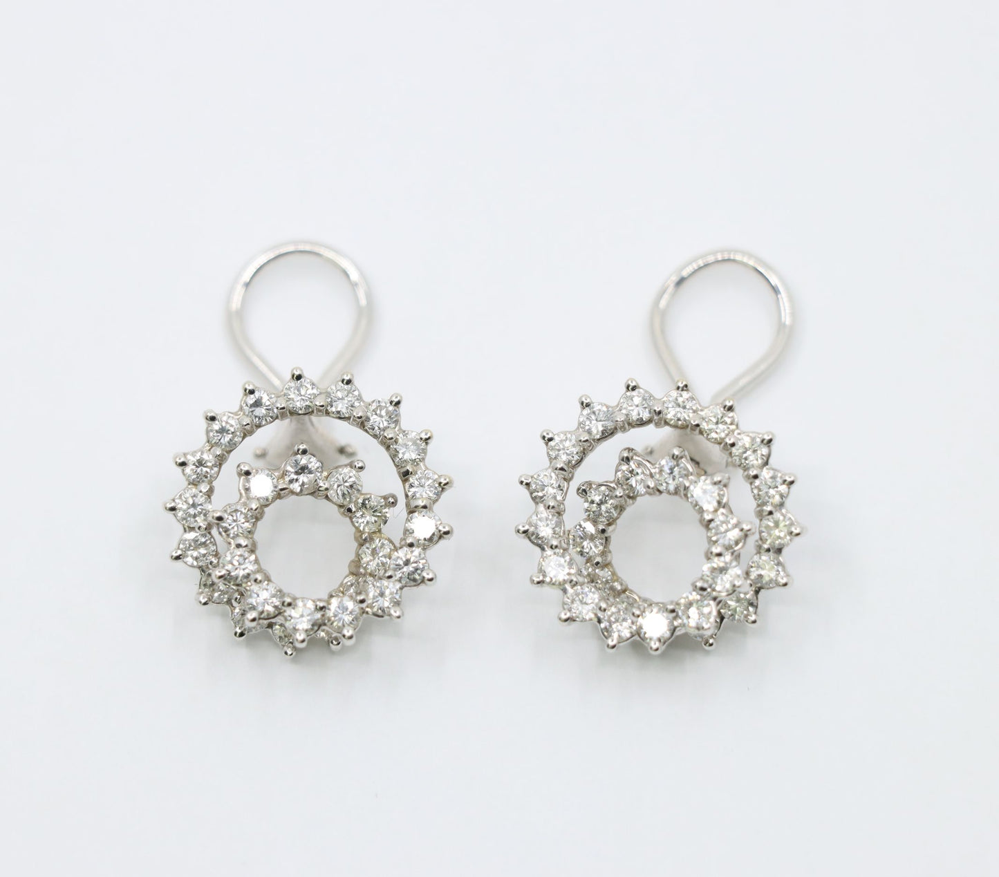 Vintage 14K White Gold Diamond Swirl Earrings
