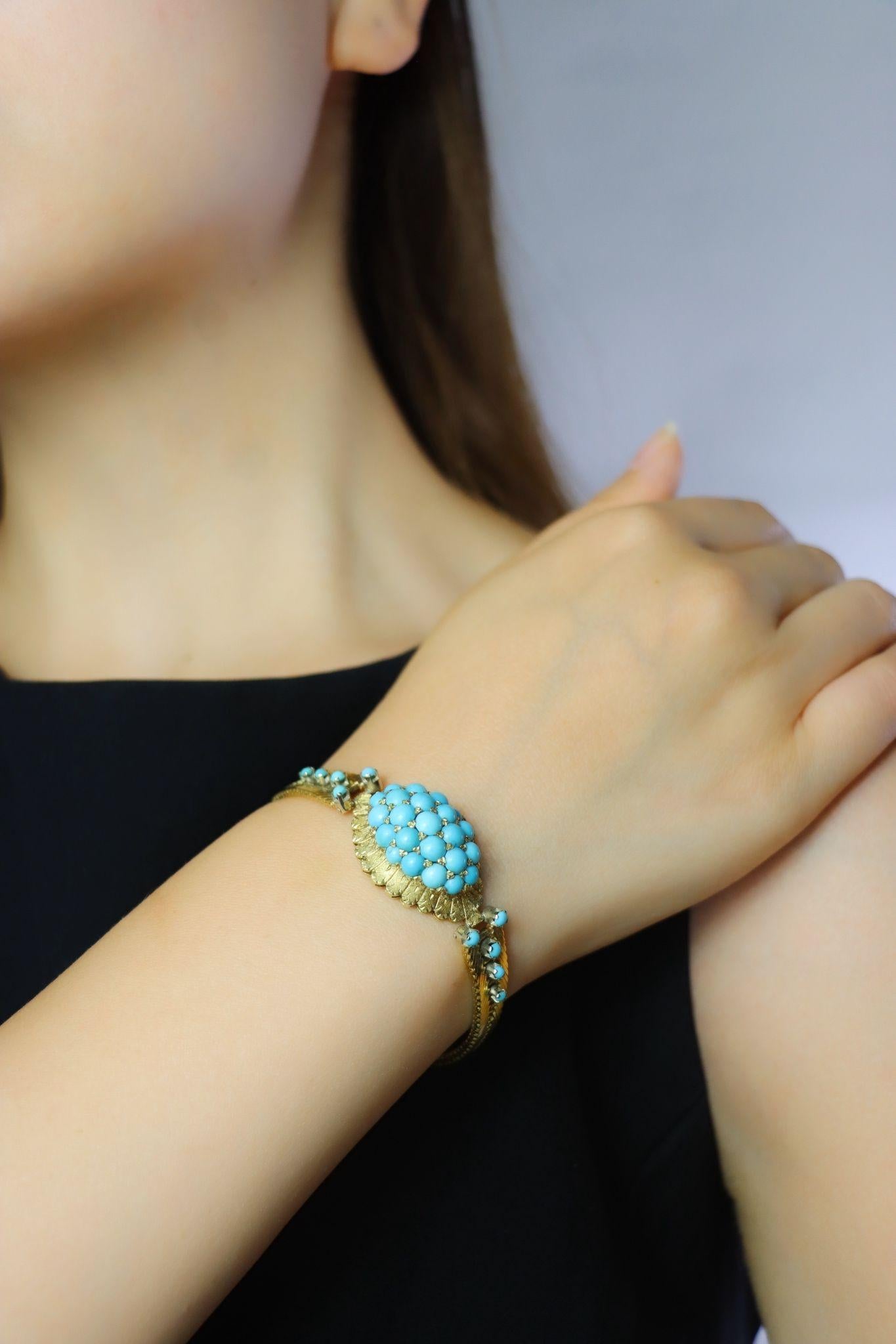 Vintage 18K Gold Turquoise Bead Bracelet