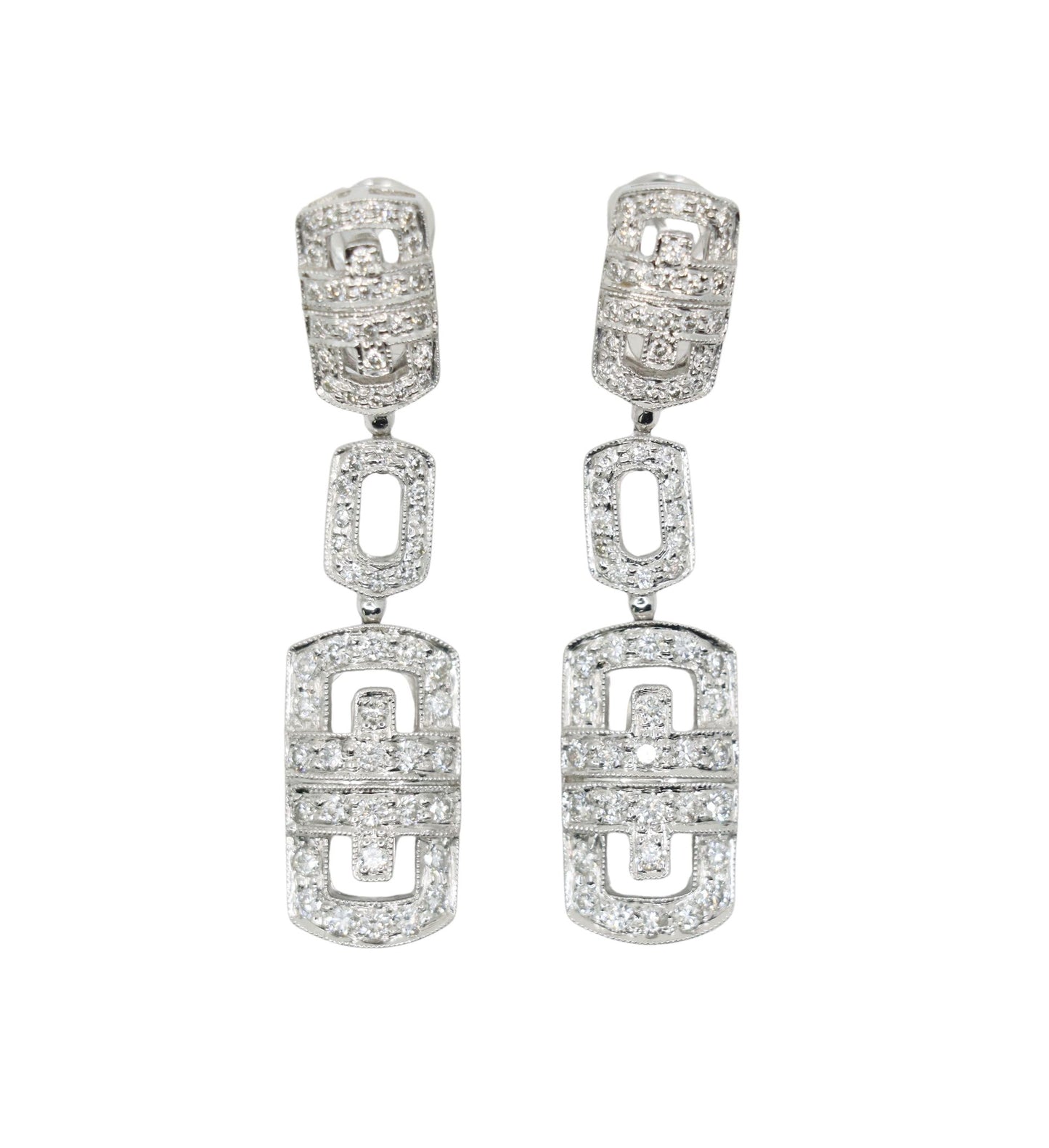 Vintage 18K White Gold Diamond Link Drop Earrings