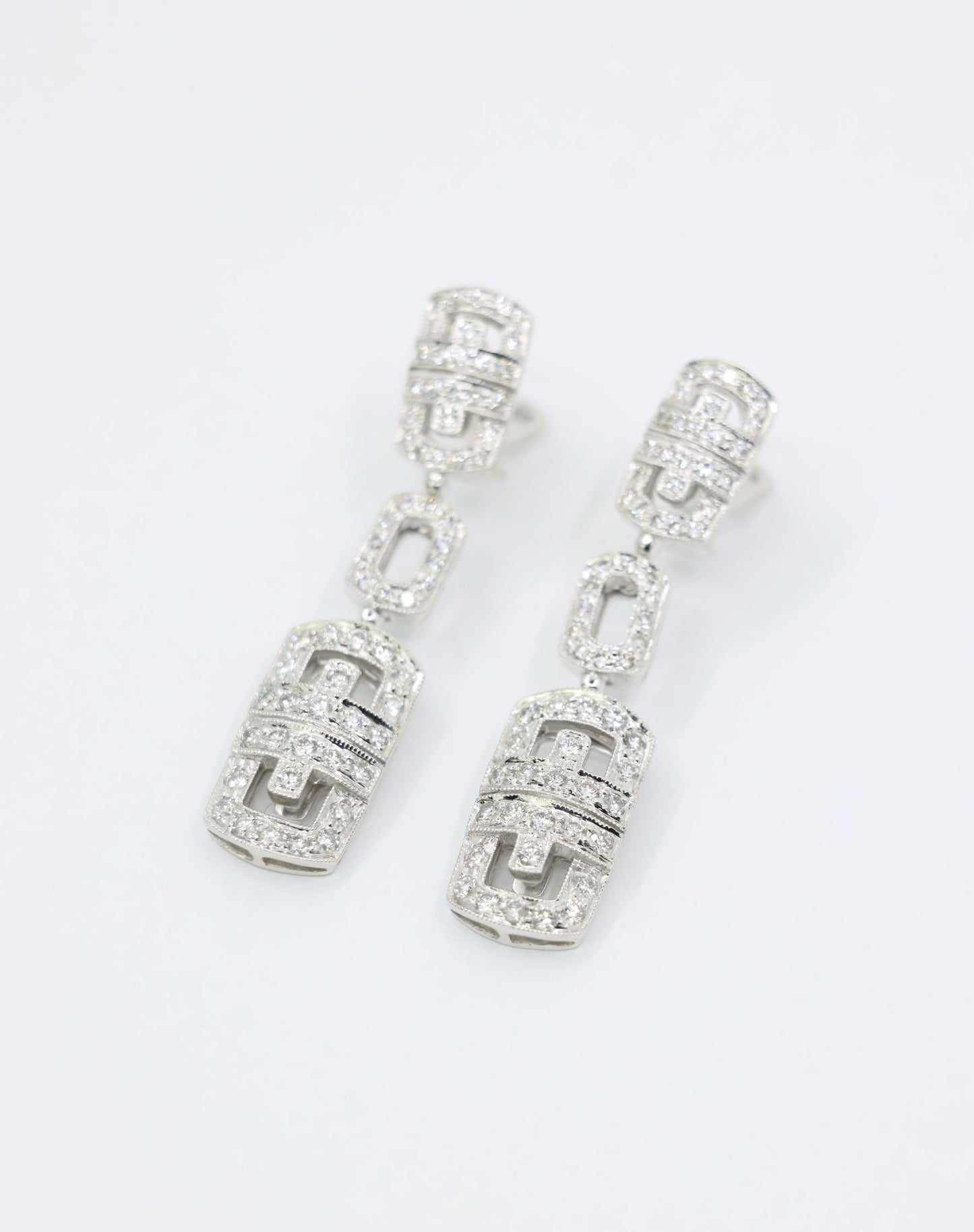 Vintage 18K White Gold Diamond Link Drop Earrings