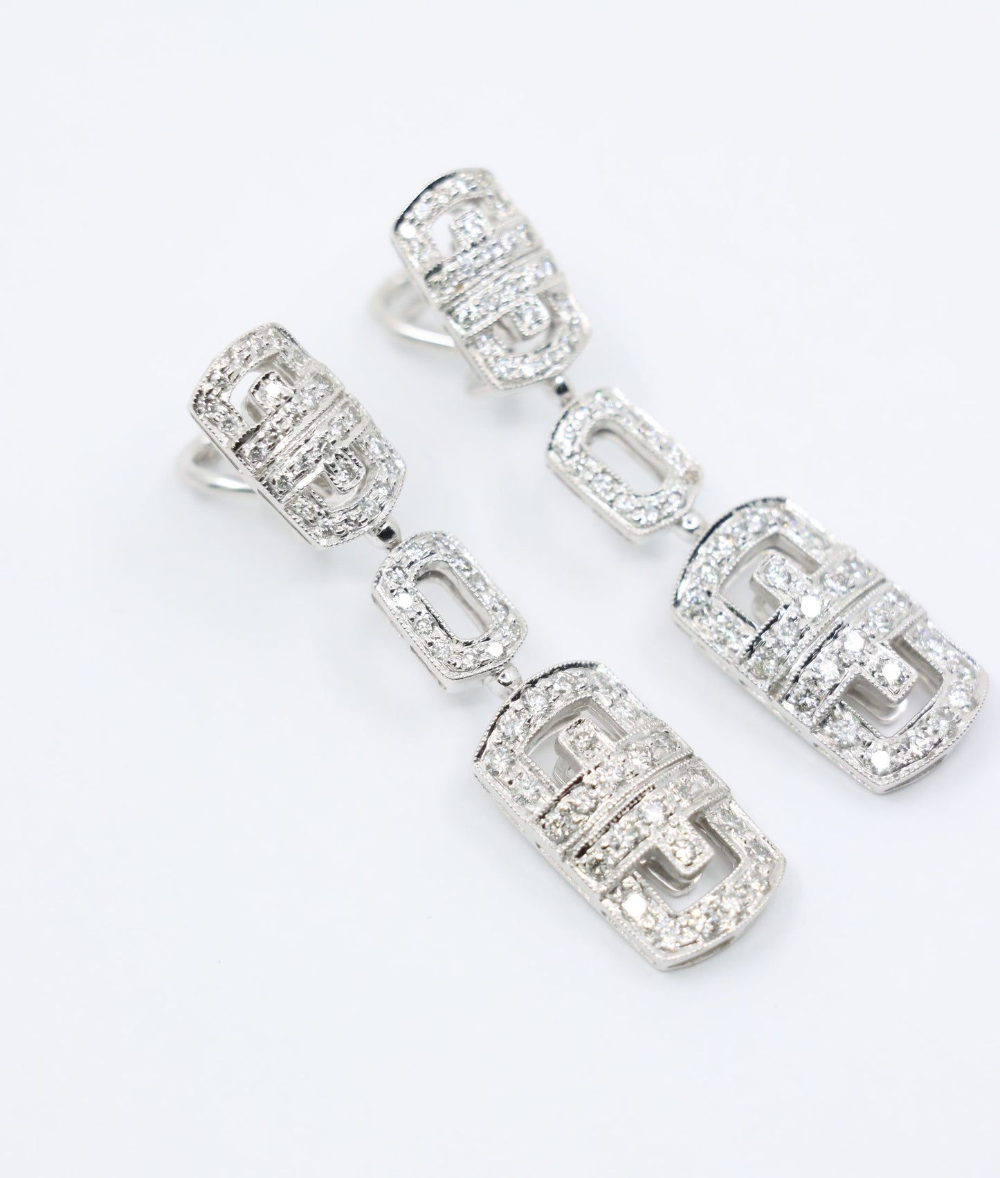 Vintage 18K White Gold Diamond Link Drop Earrings