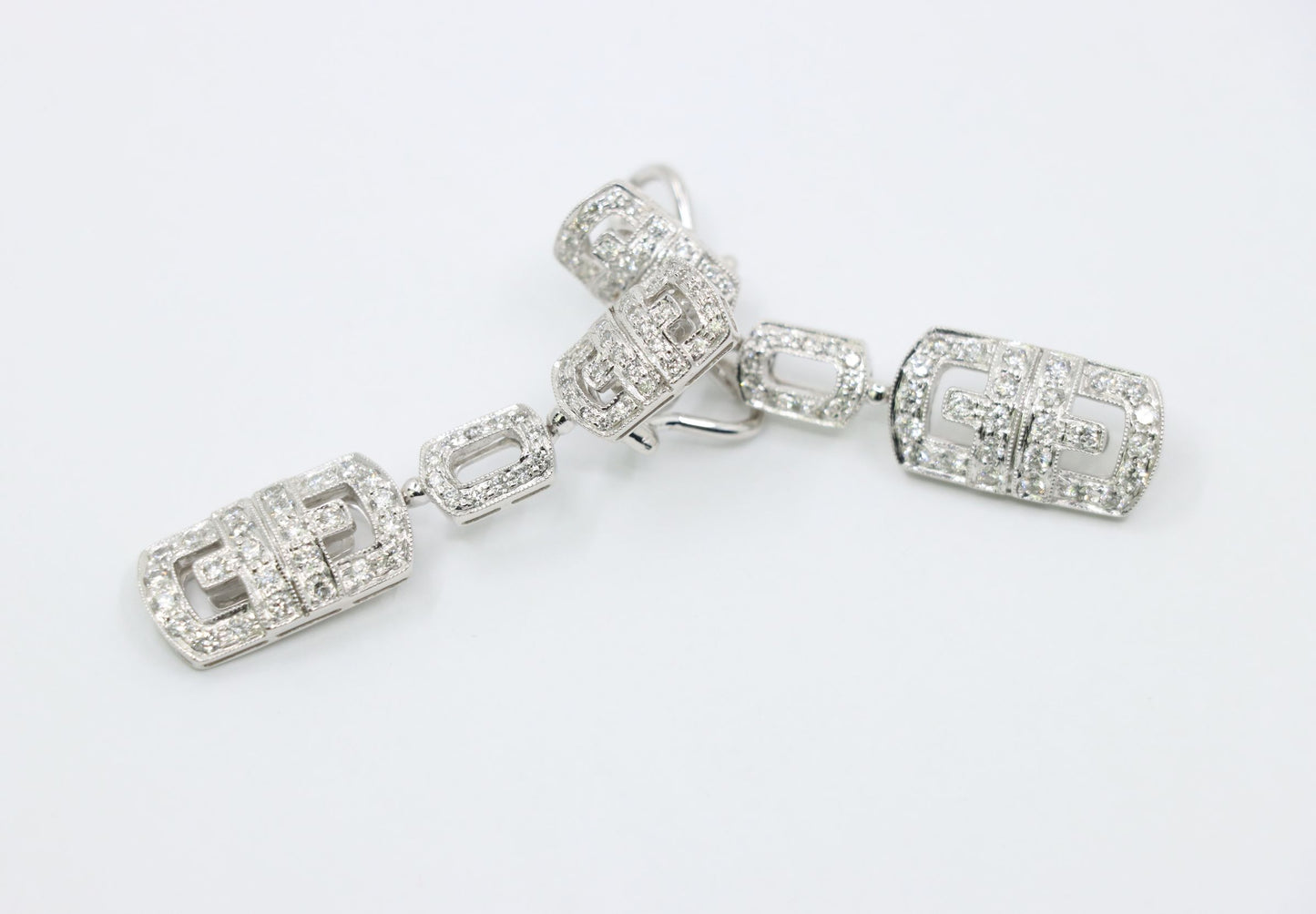 Vintage 18K White Gold Diamond Link Drop Earrings