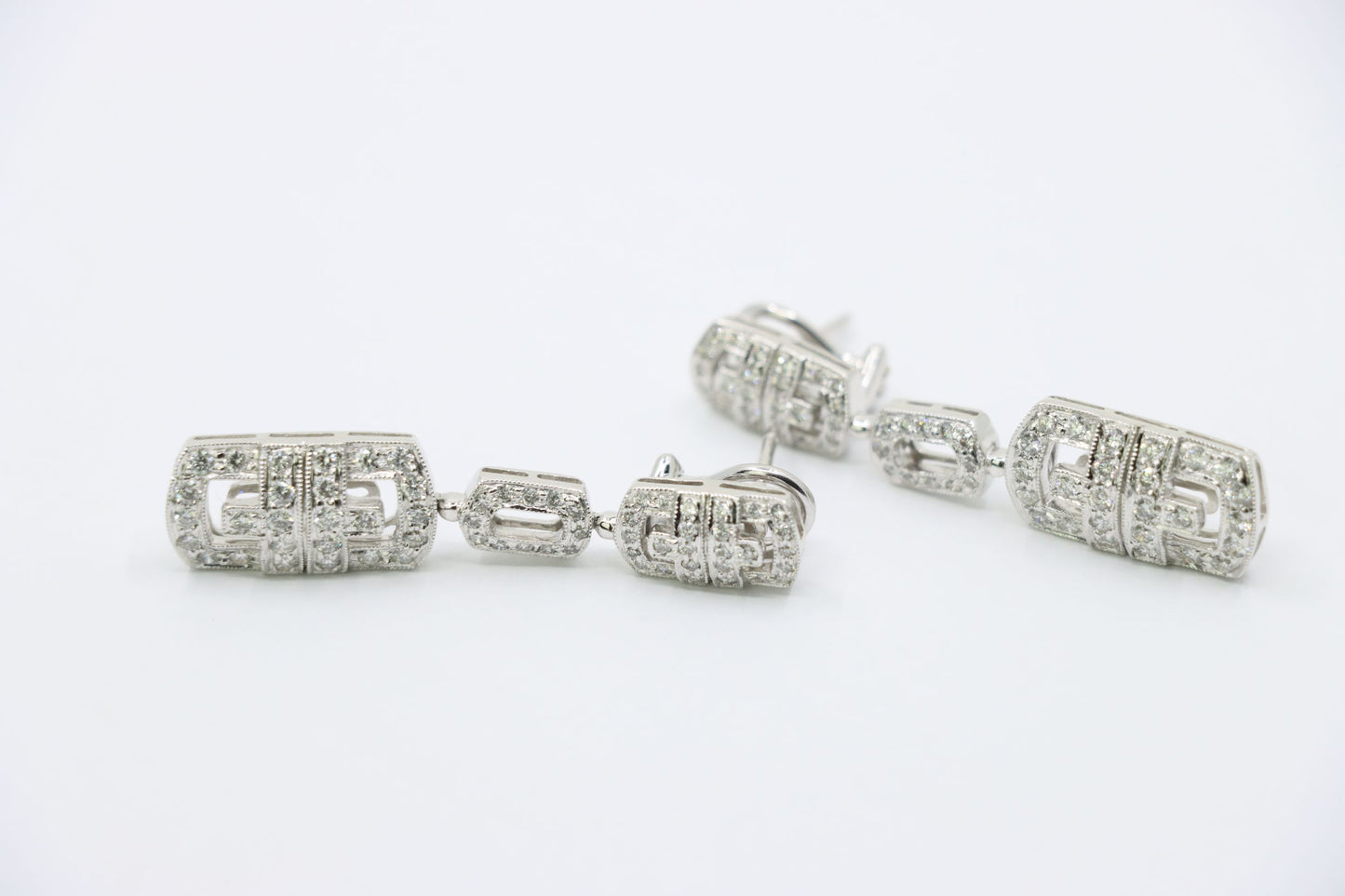 Vintage 18K White Gold Diamond Link Drop Earrings