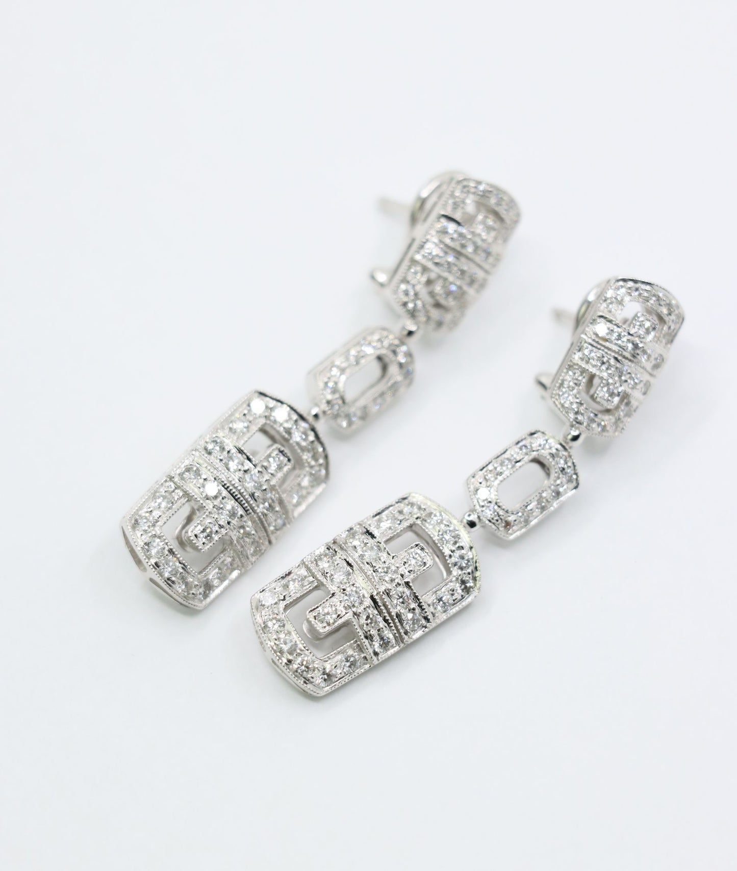 Vintage 18K White Gold Diamond Link Drop Earrings