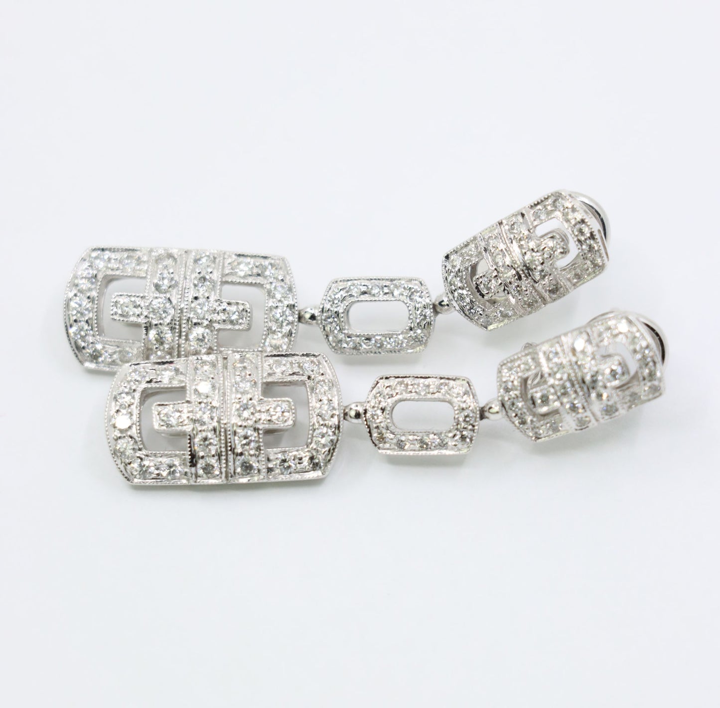 Vintage 18K White Gold Diamond Link Drop Earrings