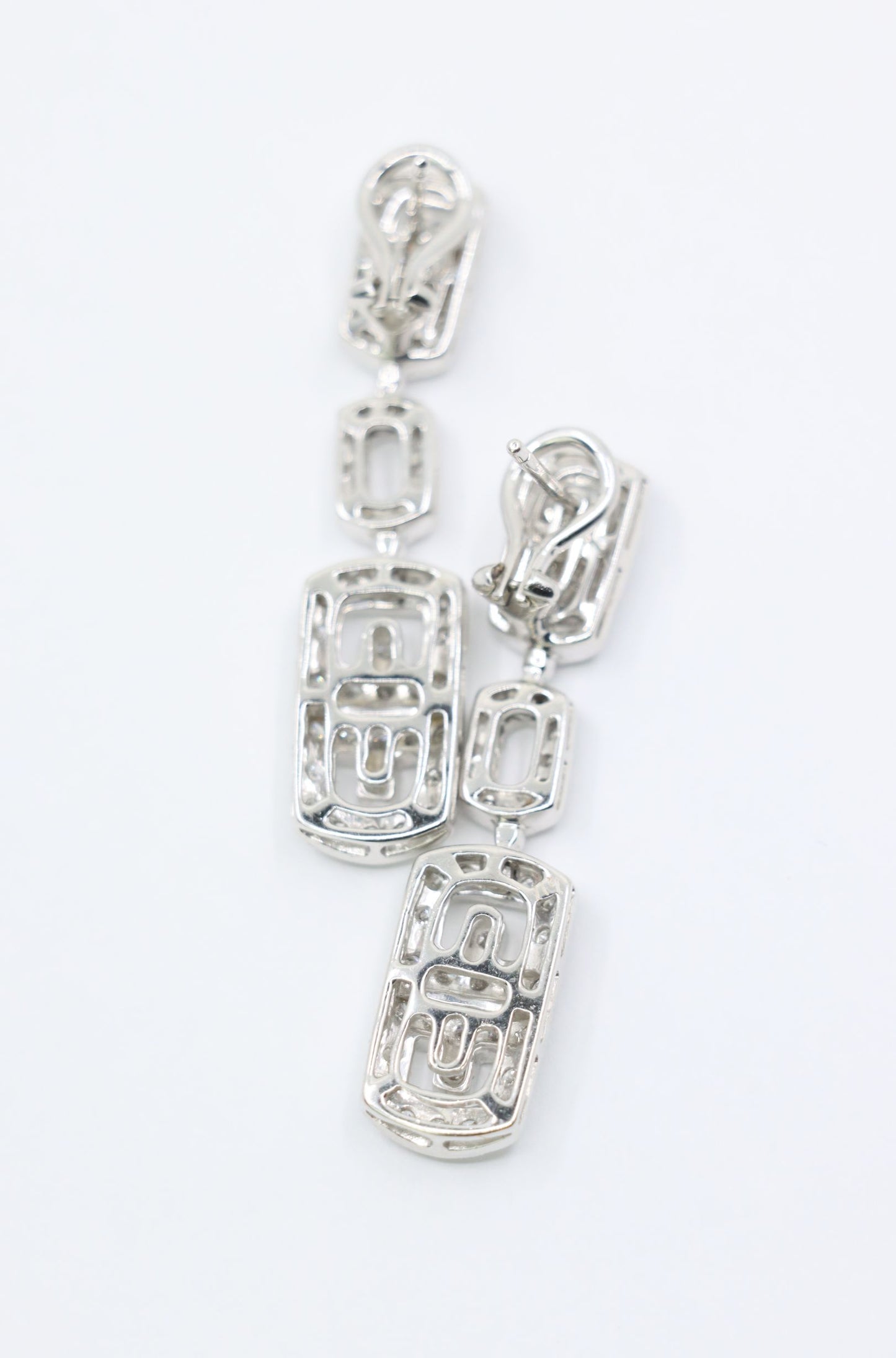 Vintage 18K White Gold Diamond Link Drop Earrings