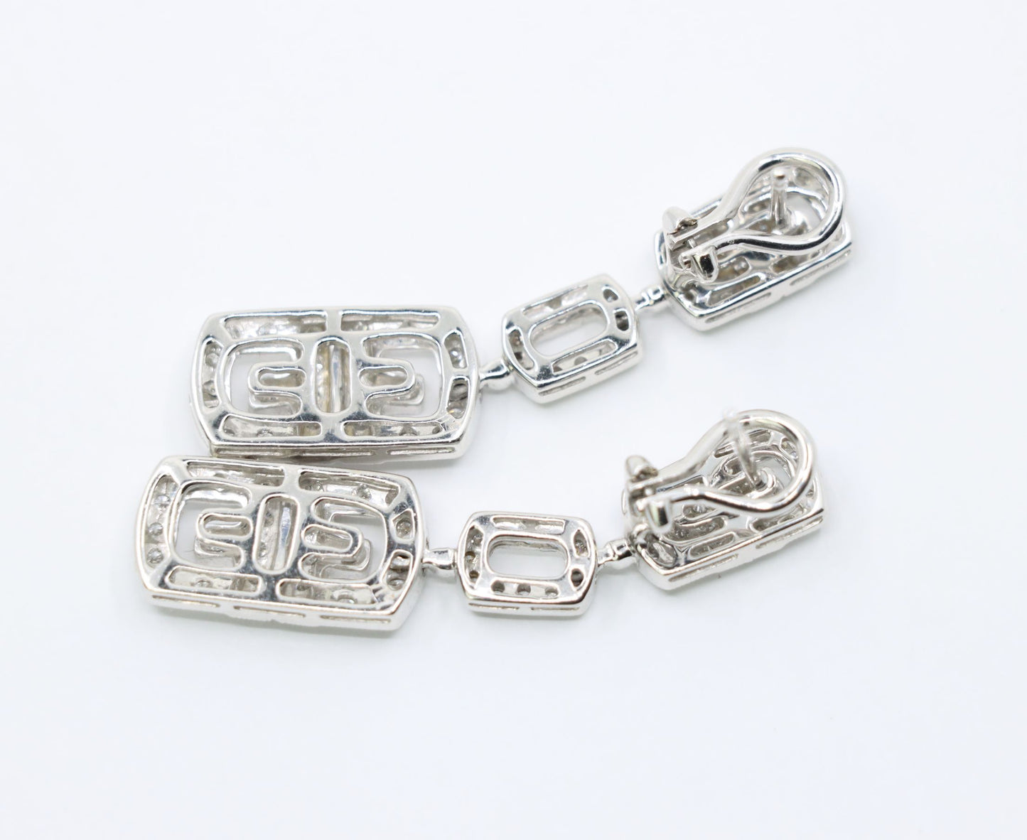 Vintage 18K White Gold Diamond Link Drop Earrings