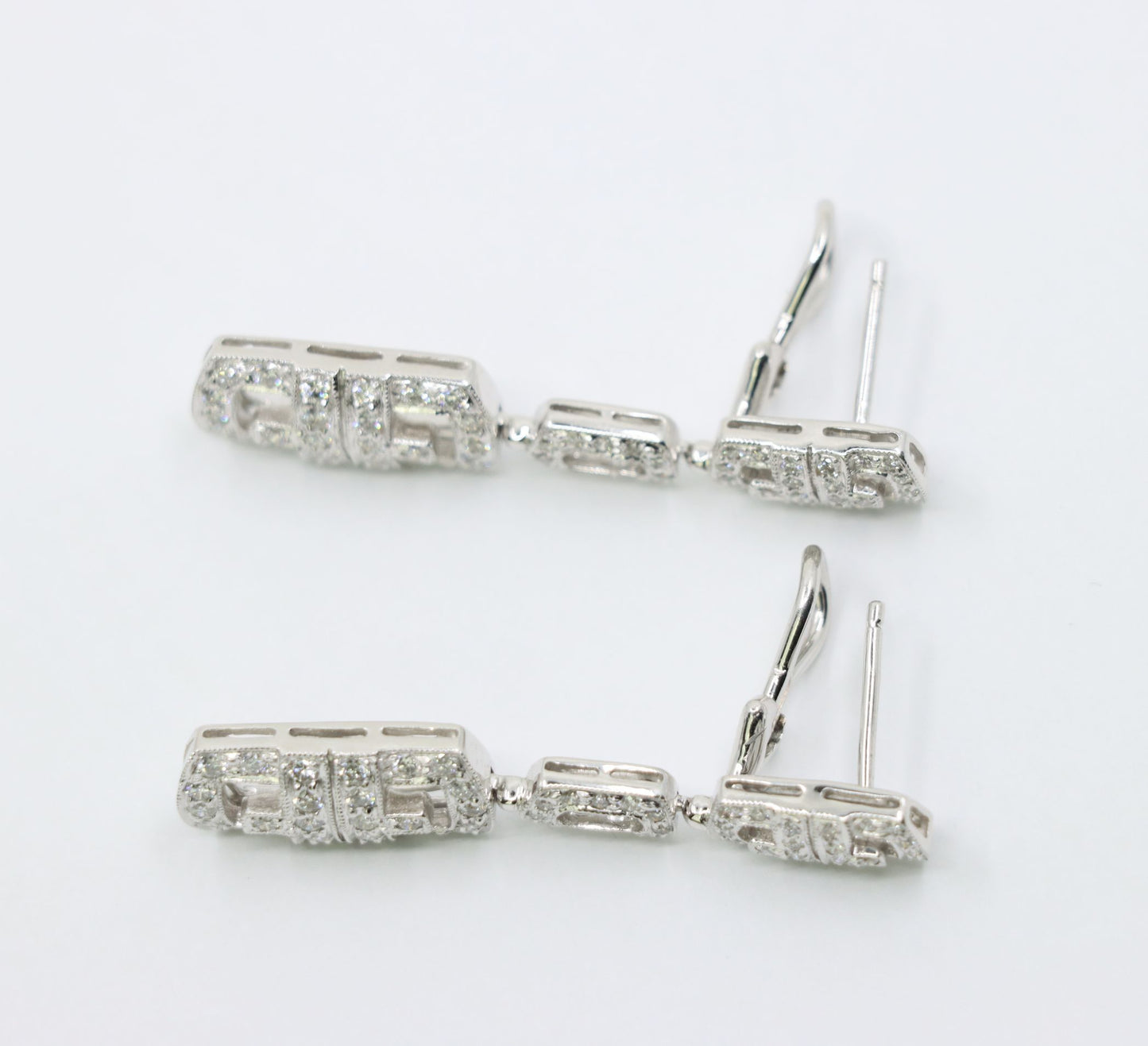 Vintage 18K White Gold Diamond Link Drop Earrings