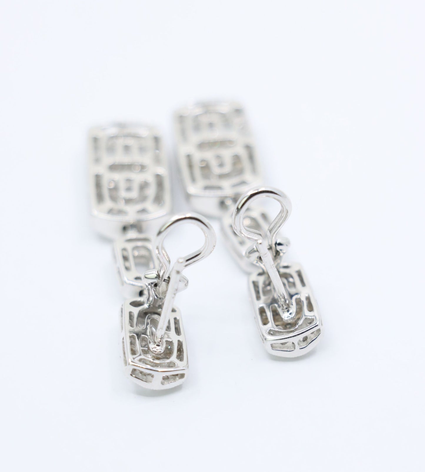 Vintage 18K White Gold Diamond Link Drop Earrings