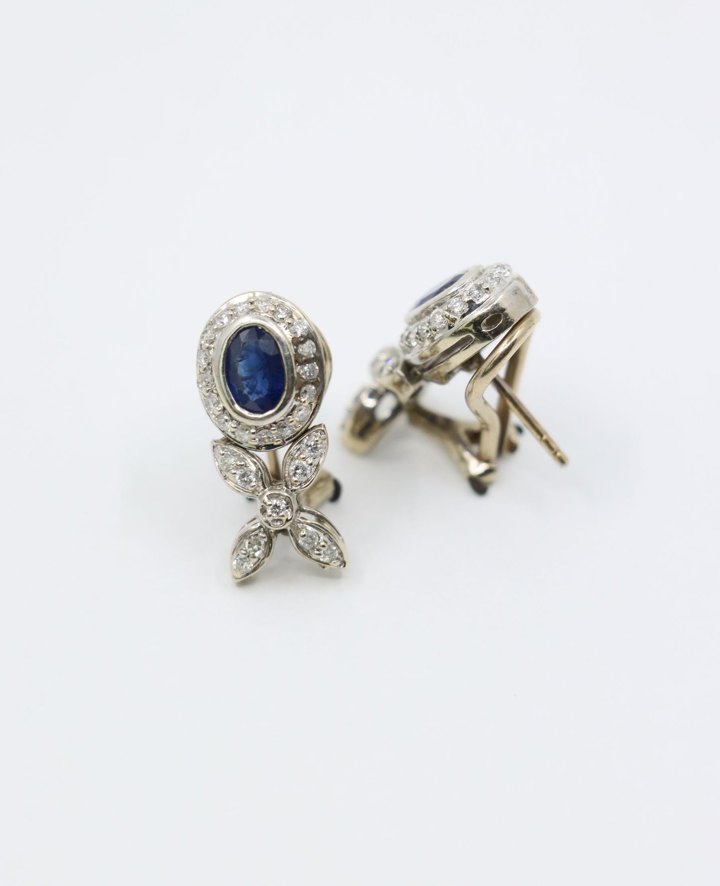 Vintage 14K White Sapphire Diamond Earrings