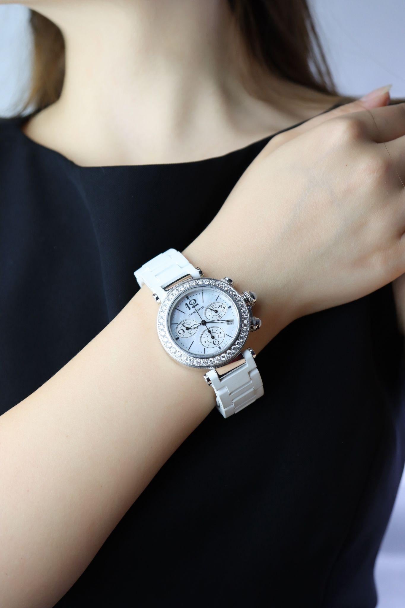 Cartier Pasha 18K White Gold Diamond Watch