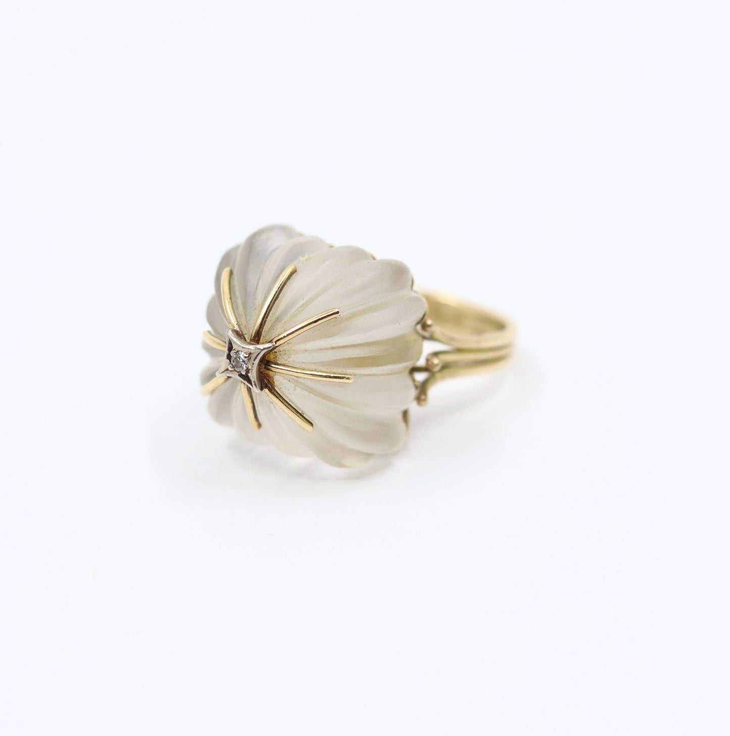 Vintage 14KT Gold Diamond Rock Crystal Dome Cocktail Ring