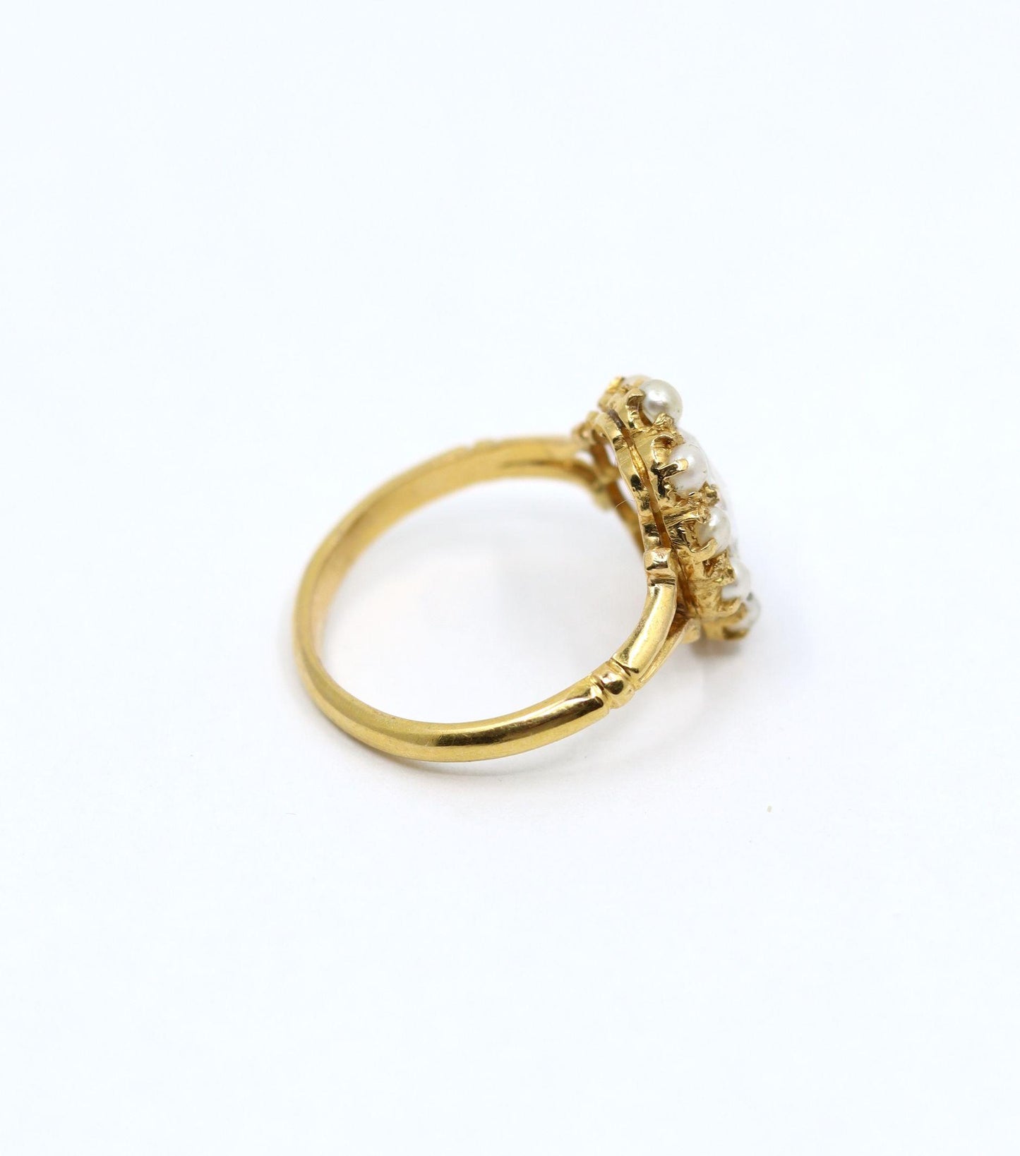 Vintage 18K Gold Rose Cut Diamond Seed Pearl Ring