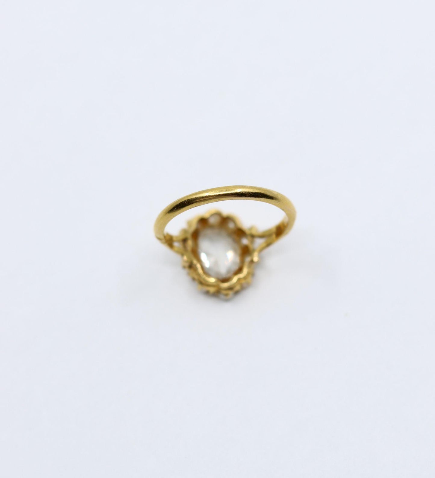 Vintage 18K Gold Rose Cut Diamond Seed Pearl Ring