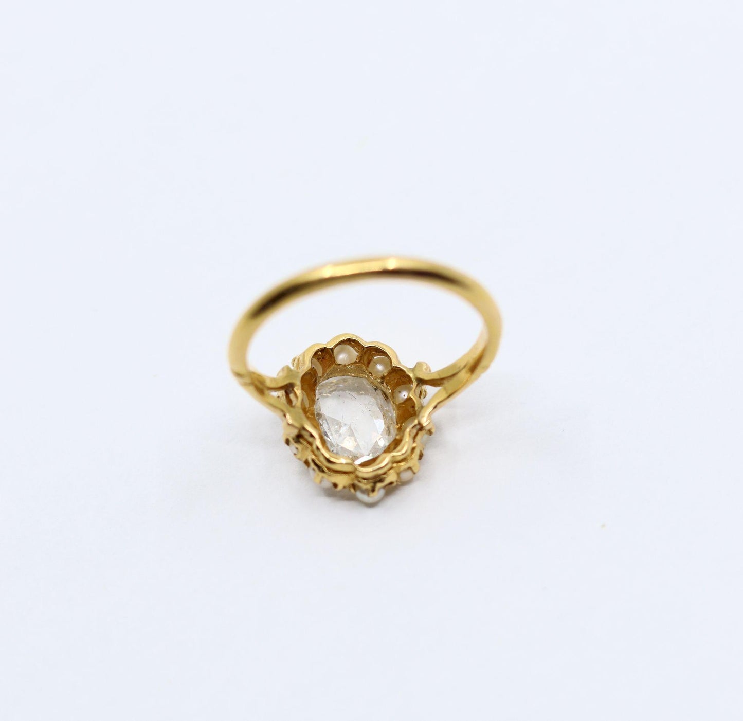 Vintage 18K Gold Rose Cut Diamond Seed Pearl Ring