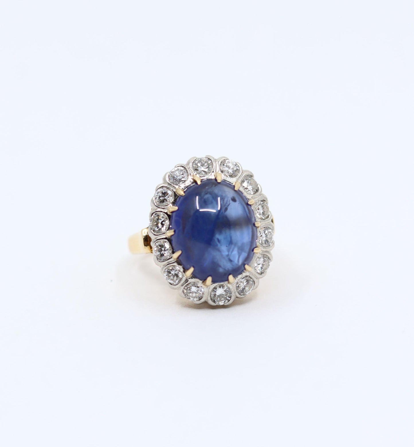 GIA Certified Vintage 14KT Gold Sapphire Cabochon Diamond Ring
